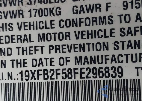 2015 Honda Civic Lx from USA, damaged, VIN 19XFB2F58FE296839